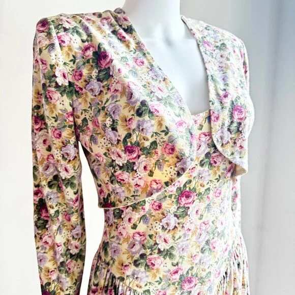 Vintage 90s Models Centre Floral Dress and Bolero Jacket Set S - Picture 12 of 13